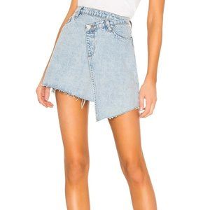New Blank NYC Sz 24 Asymmetrical Skirt Denim Jean Mini Acid Light Wash Pockets